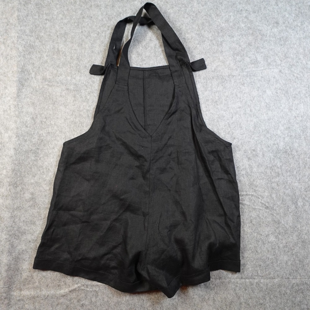 Black Linen Blend Short Overalls Jumpsuit